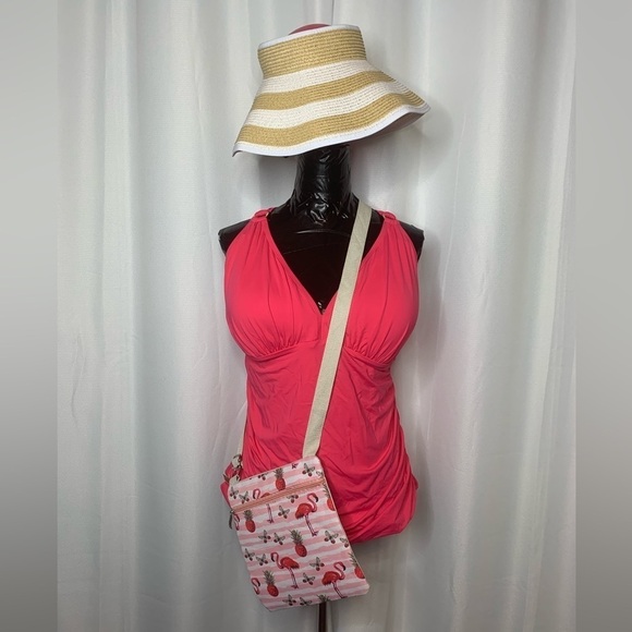 BLEU Rod Beattie Plus Size Ring Me Up Over the Shoulder Tankini Swim Top - Picture 3 of 6